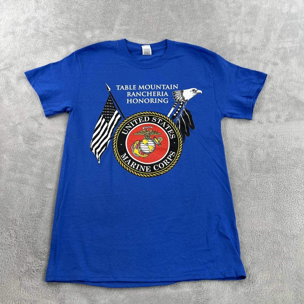 USMC Marine Corps T-Shirt Mens S Blue Table Mountain Rancheria Military Graphic
